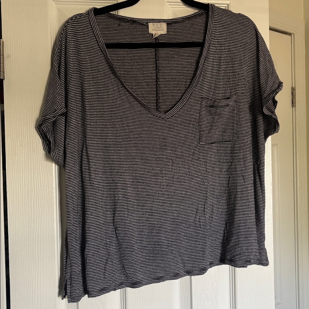 Project Social T Black and White Striped Short Sleeve Tee